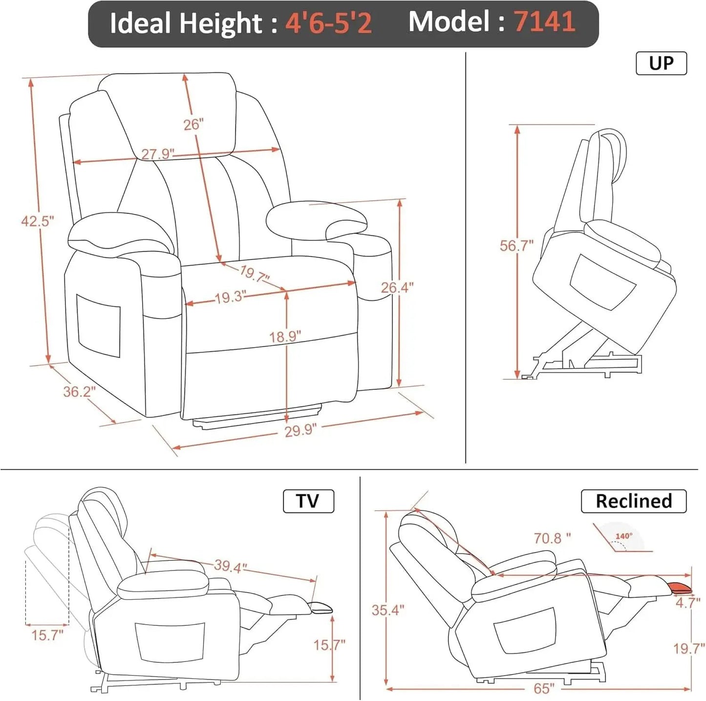Petite Power Lift Recliner With Massage And USB Ports from PriceLows™