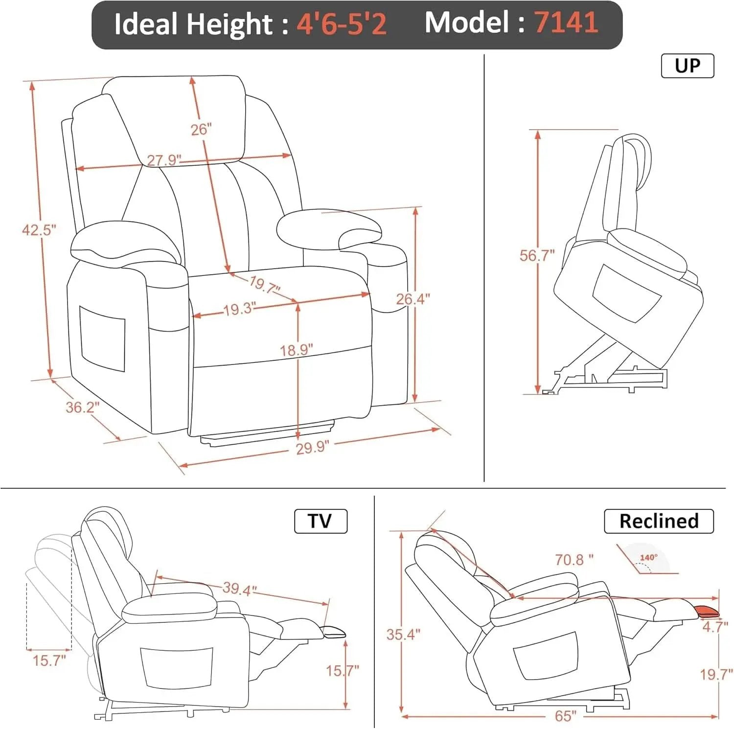 Petite Power Lift Recliner With Massage And USB Ports from PriceLows™