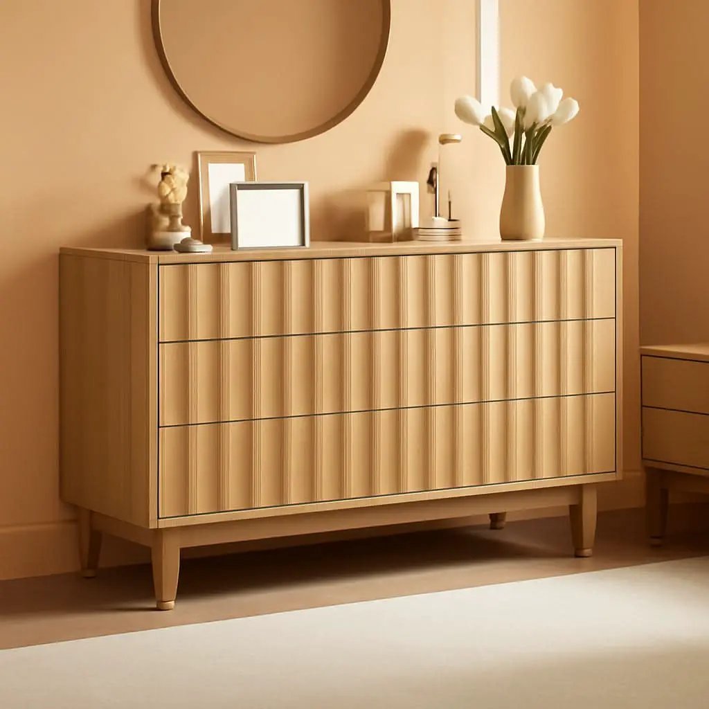 Fluted Six Drawer Dresser Walnut Finish FiftyThreeInchWide from PriceLows™
