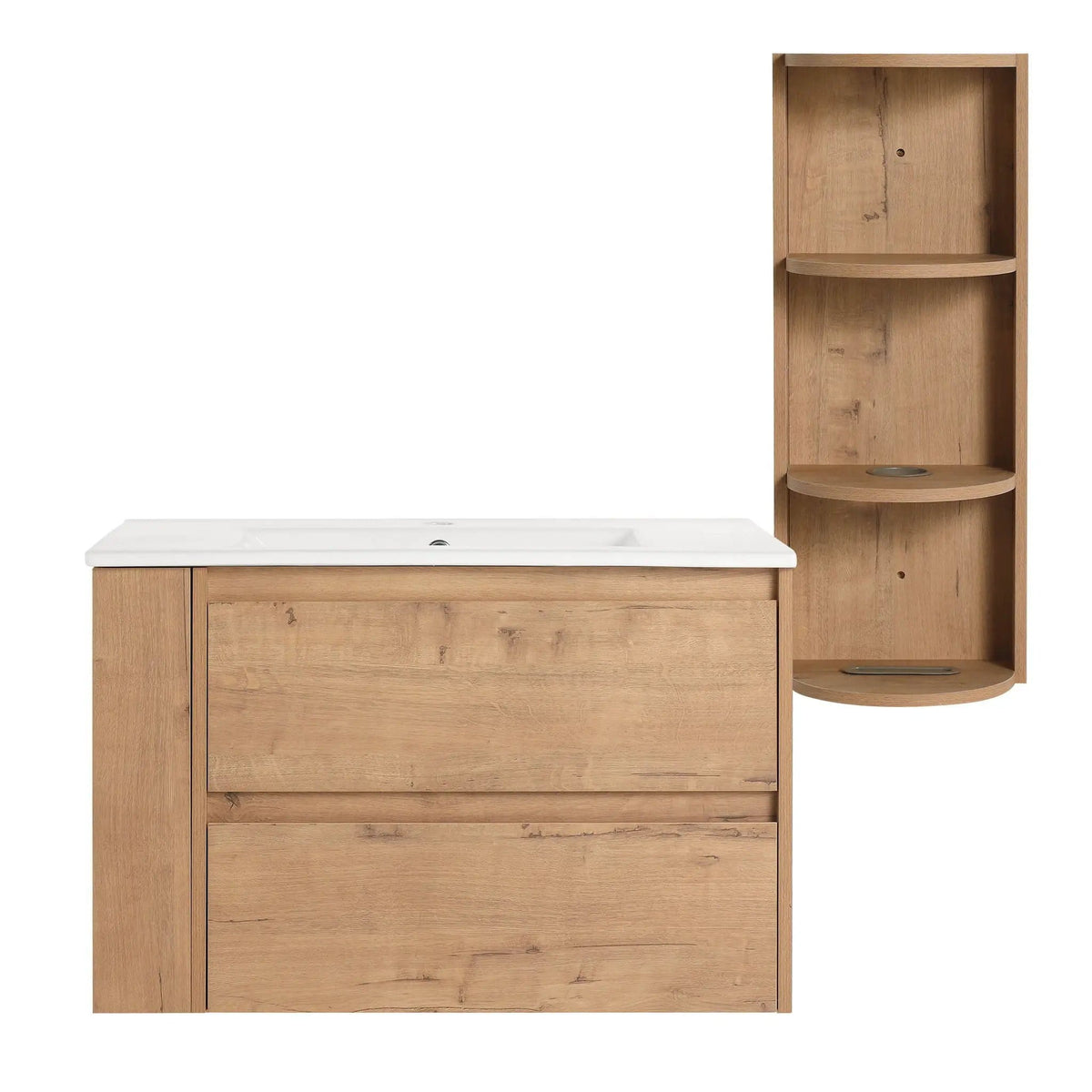 Modern Wall Mounted Bathroom Vanity With Ceramic Sink And Storage Rack, 2 Soft Close | 2 Pieces | Ceramic & Plywood | Bathroom