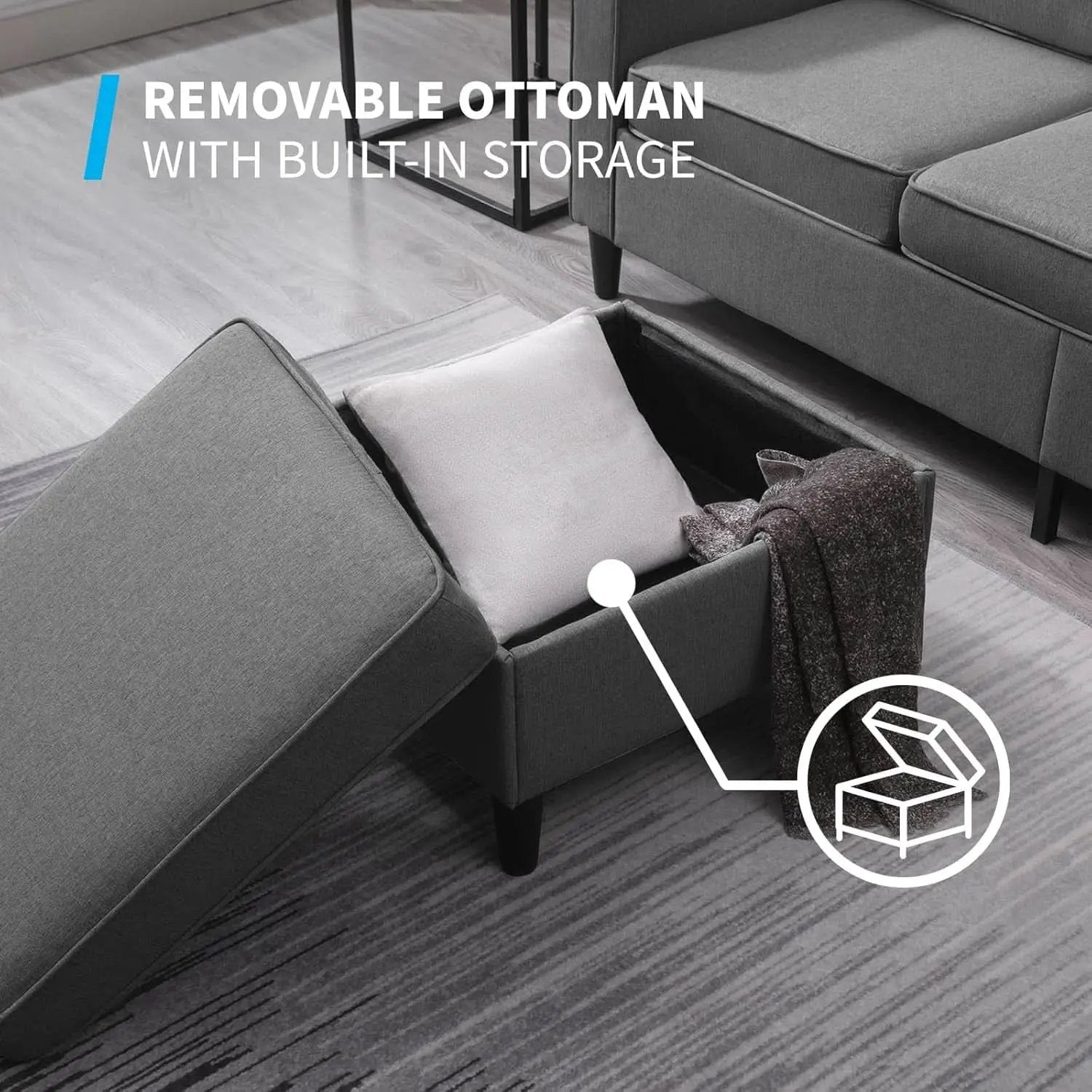 3 Piece Convertible Sofa Set With Linen Upholstery And Storage Ottoman Dark Grey from PriceLows™