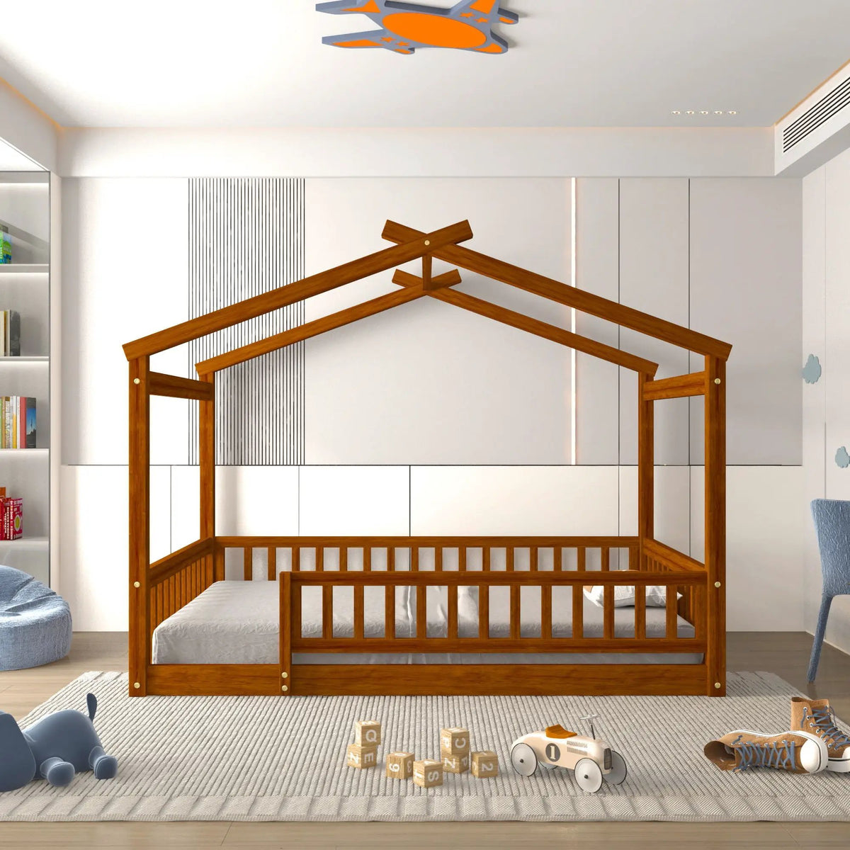 Kids Bed Frame | Playhouse Design | Roof And Fence | Toddler Size