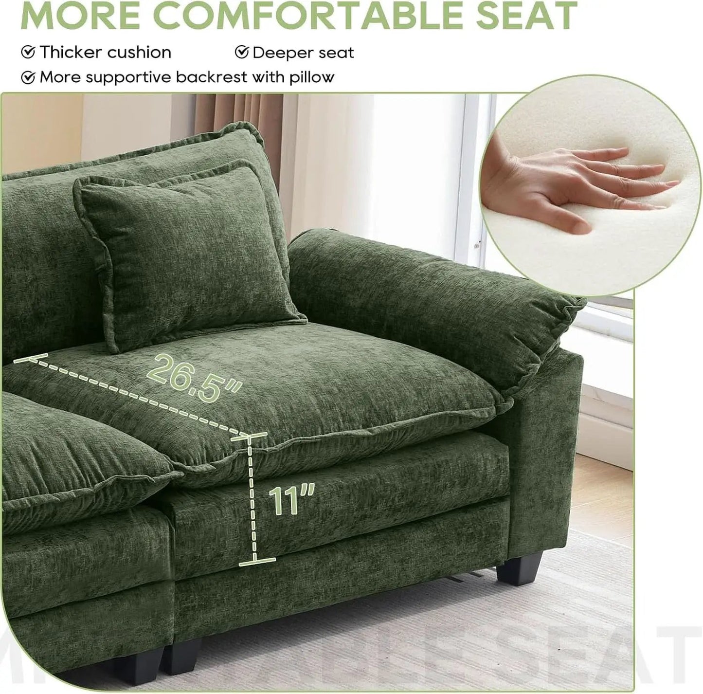 120Inch Green Modular Sectional Sofa Featuring Ottoman from PriceLows™