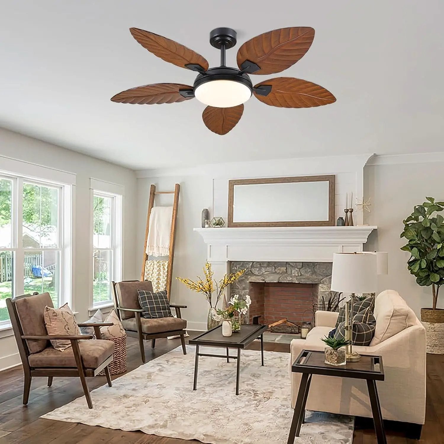 52 Inch Outdoor Palm Leaf Ceiling Fan With Dimmable LED from PriceLows™