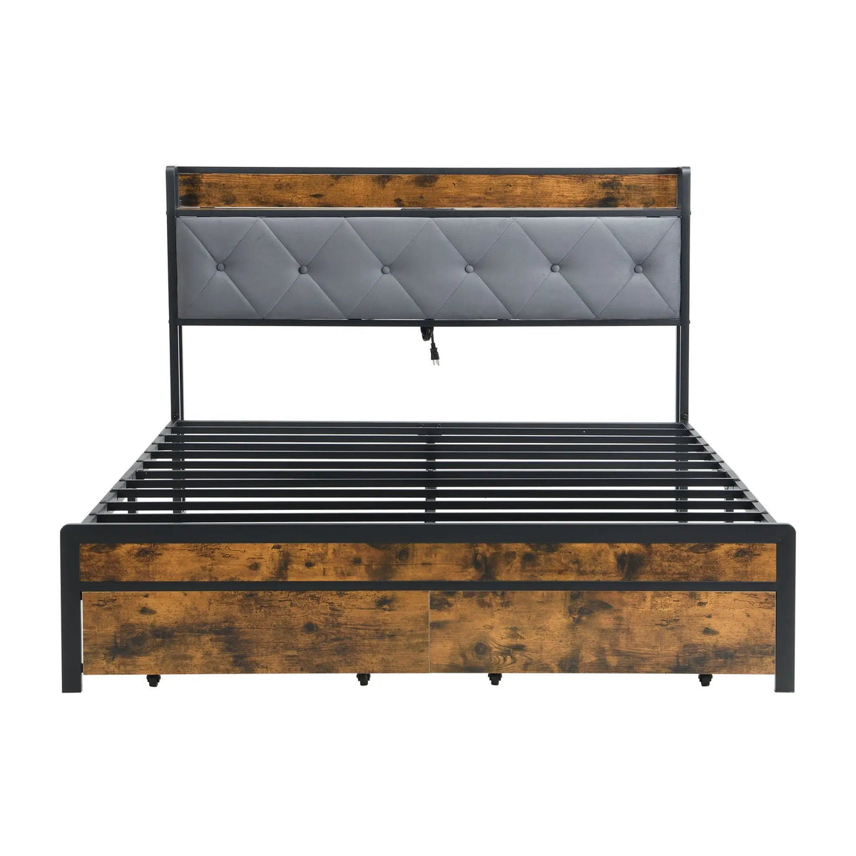 Modern Storage Bed Frame | LED Lights With Remote | Upholstered Headboard | USB Charging Station