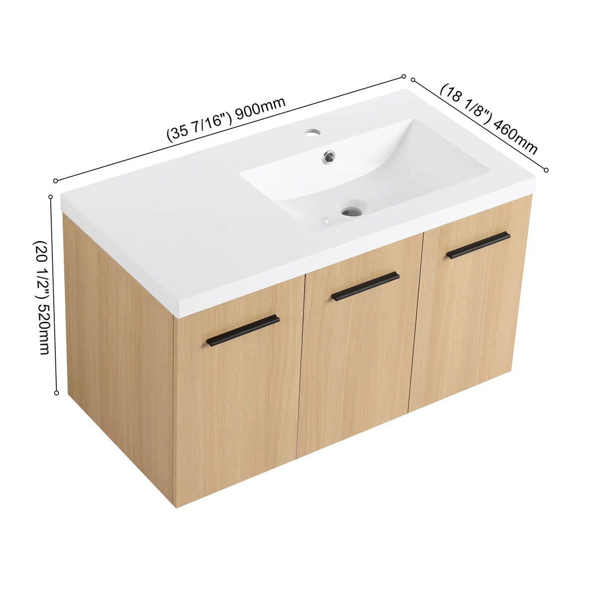 Wall Mounted Floating Bathroom Vanity | 3 Door Modular | Gel Coat Sink