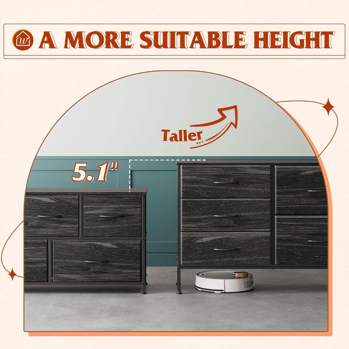 Fabric Dresser With 5 Drawers Charcoal Black Wood Grain from PriceLows™
