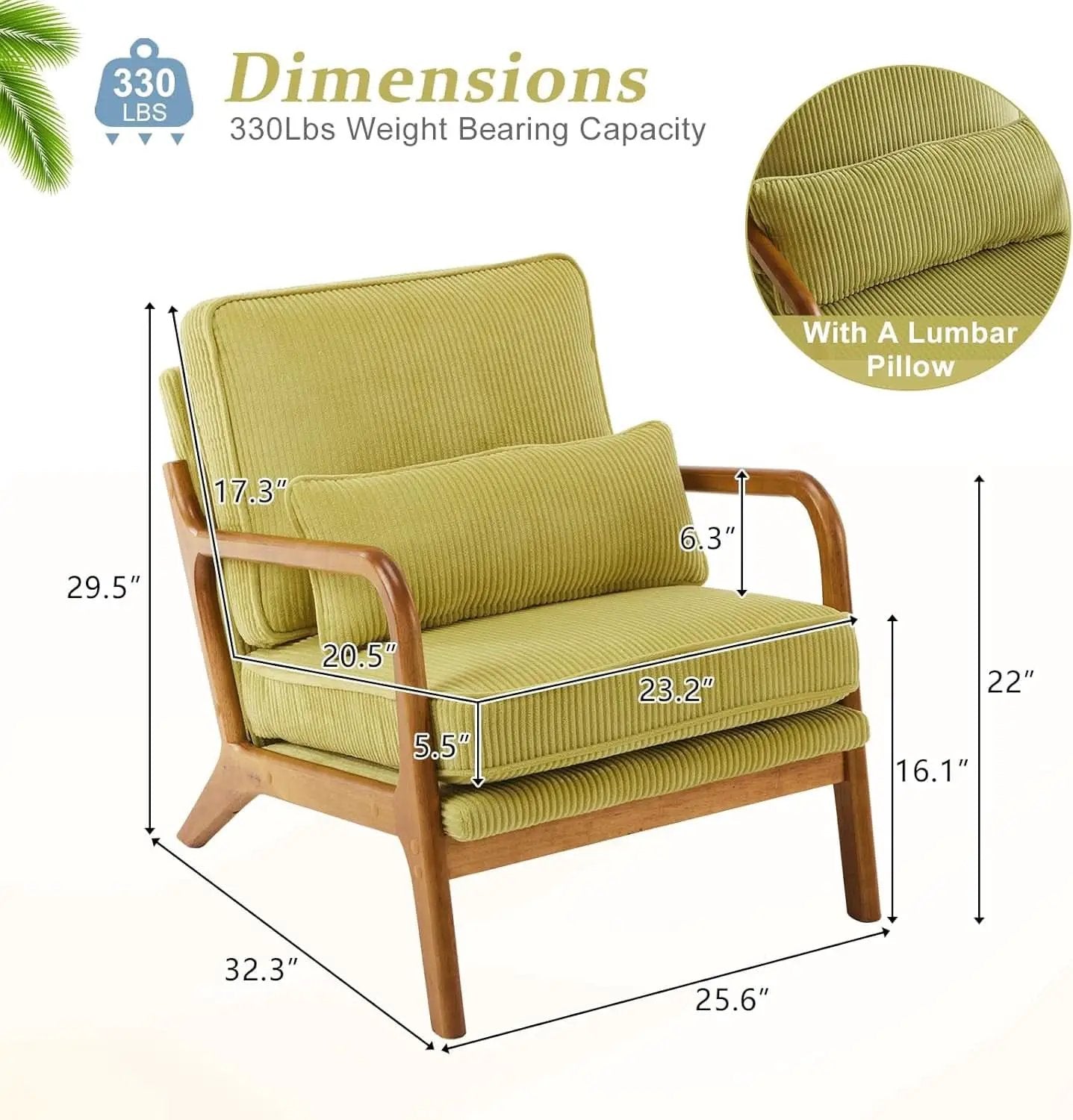 Nightshade Green Armchair With Lumbar Pillow Home Office from PriceLows™