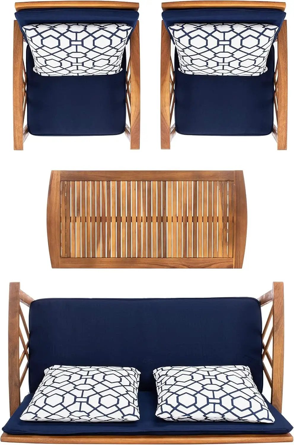 Fontana 4 Piece Patio Set Navy Cushions Geometric Pattern from PriceLows™