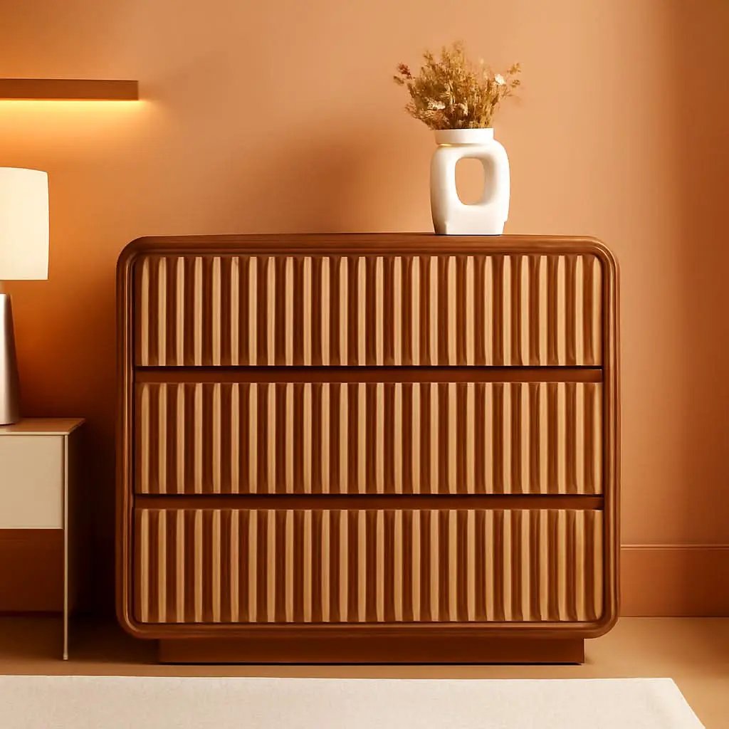 Walnut Fluted Three Drawer Dresser 31 Inch Wide Storage from PriceLows™