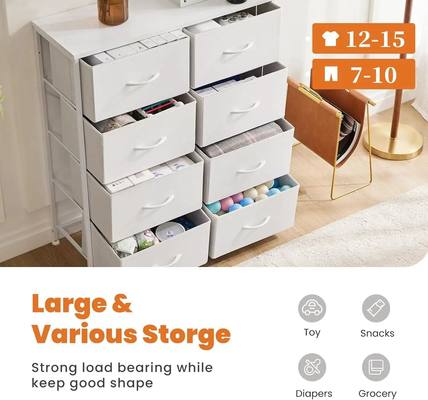 Fabric Dresser With Eight Compartment Bins WoodenTop from PriceLows™