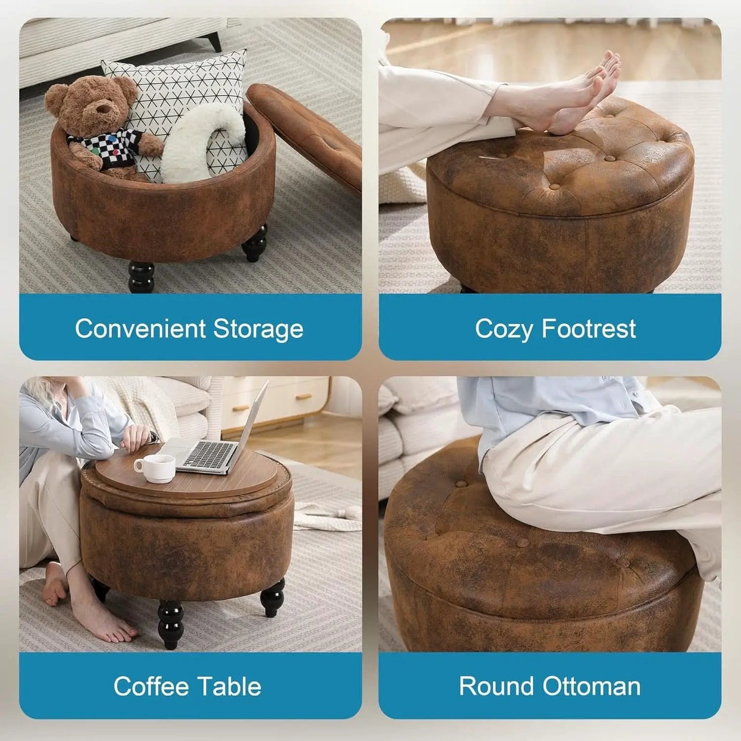 24 Inch Upholstered Storage Ottoman Featuring Tray from PriceLows™