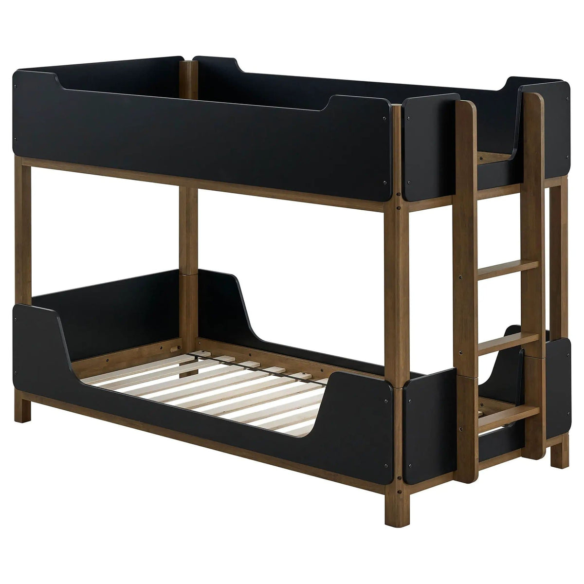Morris Twin Over Twin Wood Bunk Bed Black and | 81.75 x 41.25 x 58.5 in | Rubberwood & Engineered Wood | Walnut