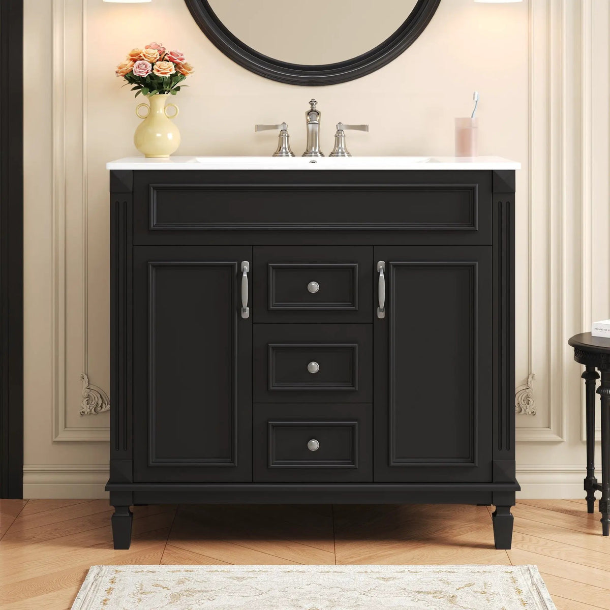 36 Inch Bathroom Vanity With Top Sink | Basin On Cabinet | 2 Soft Closing Doors | 2 Drawers