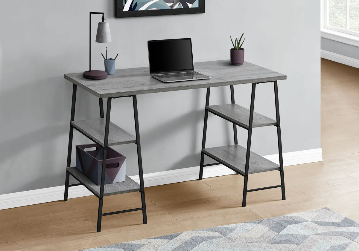 Industrial Computer Desk With Shelves | 47.25 Inch Width | 4 Open Shelves | Thick Desktop