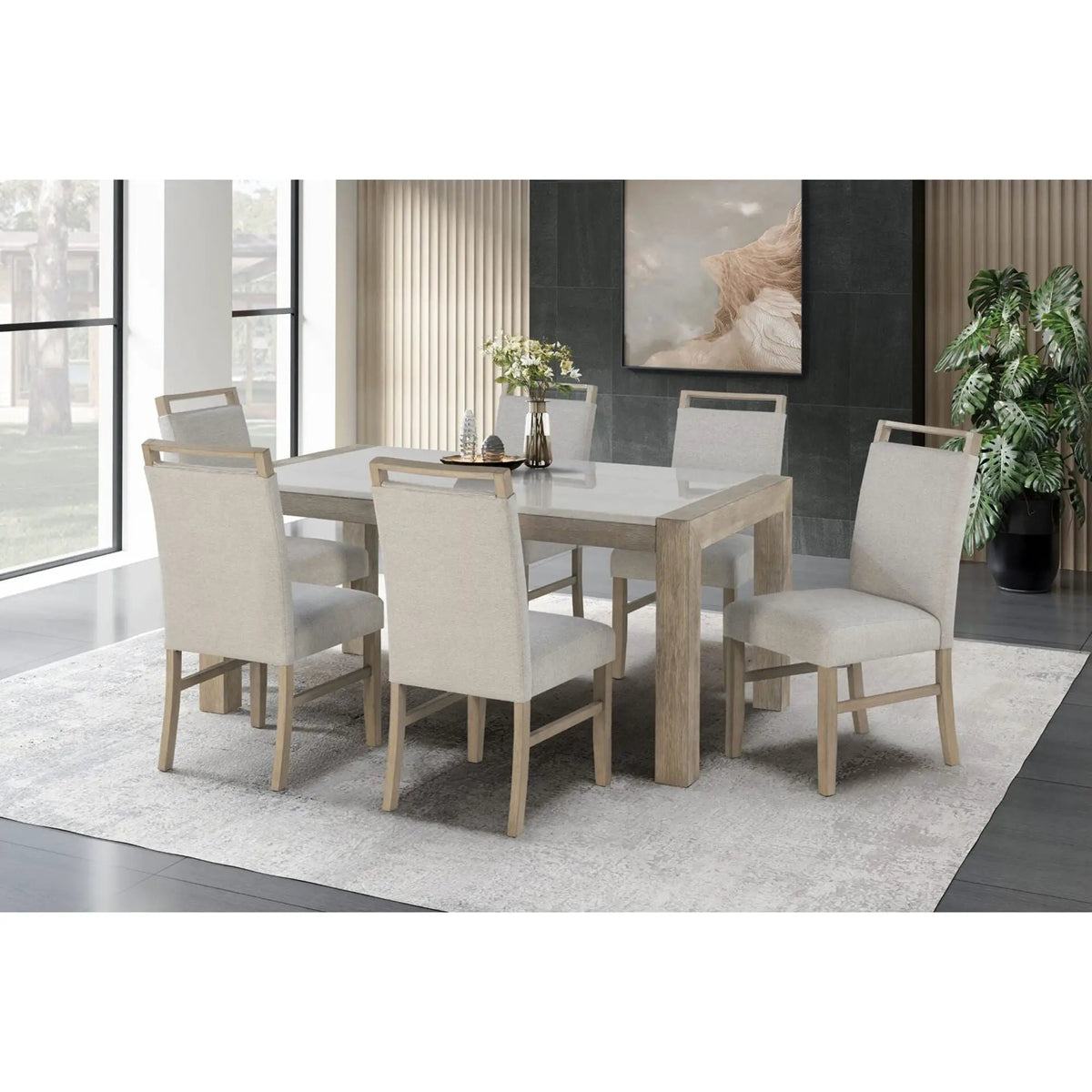 Dining Chair | Boucle Upholstery | Rubber Wood Frame | Light Gray