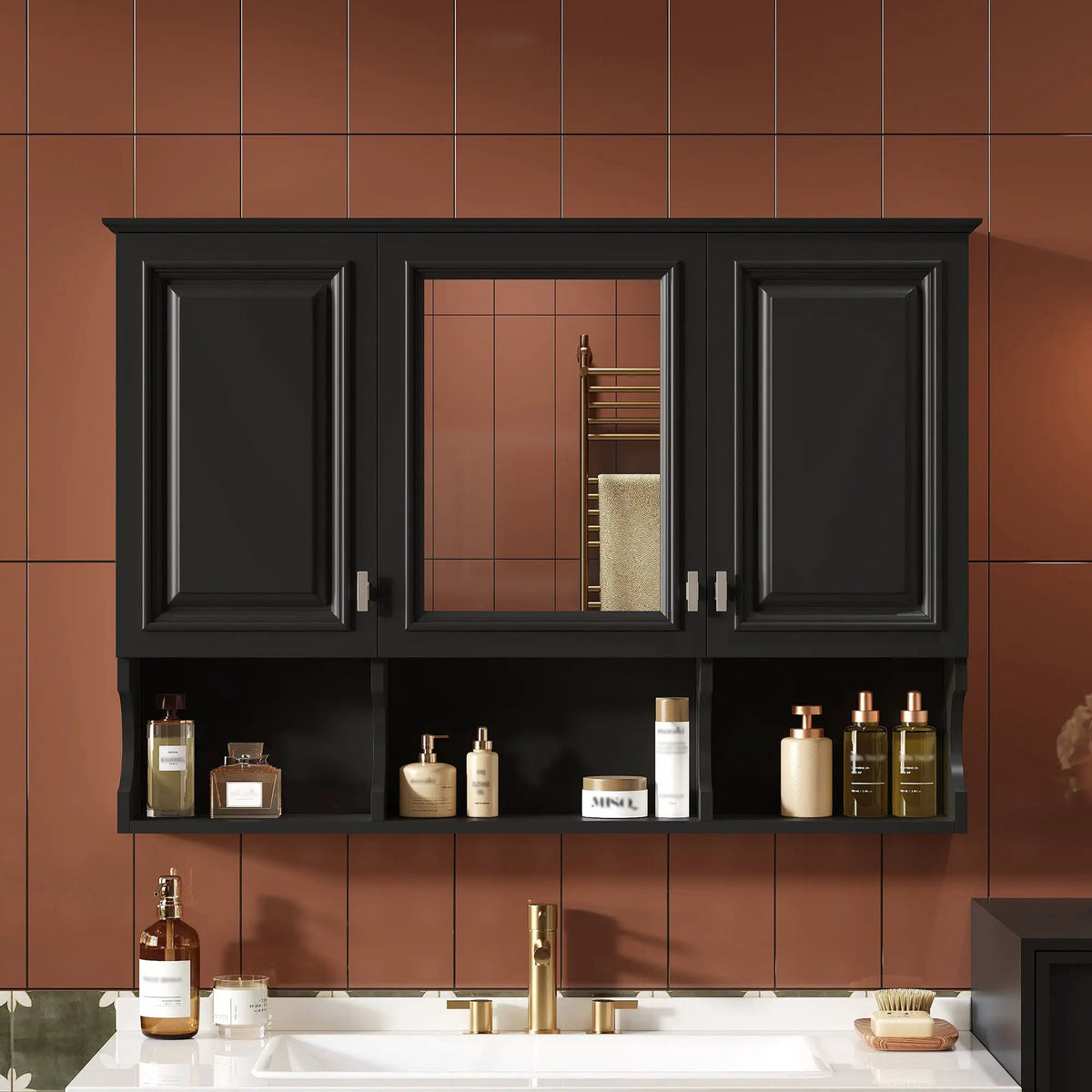 Over-Toilet Mirror Cabinet | Open Shelves | Adjustable Interior | 41 Inch Width