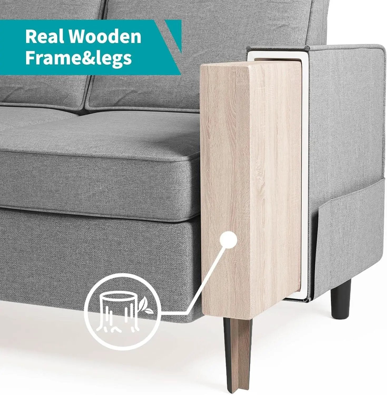 Light Grey Living Room Sofa Set With Movable Ottoman from PriceLows™