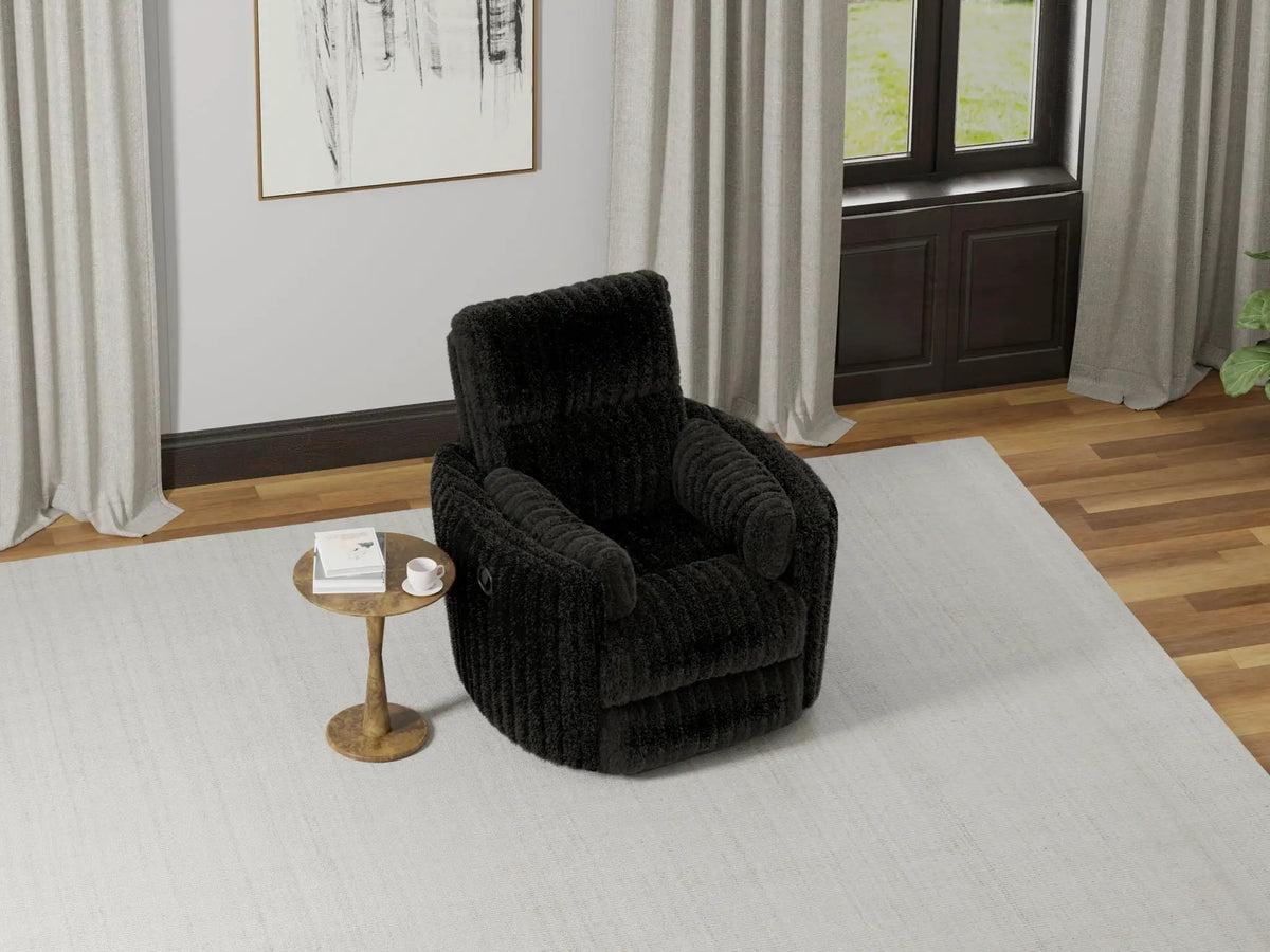 Daydream Swivel Glider Recliner | Unique Shape | Comfort Bolsters | Faux Fur