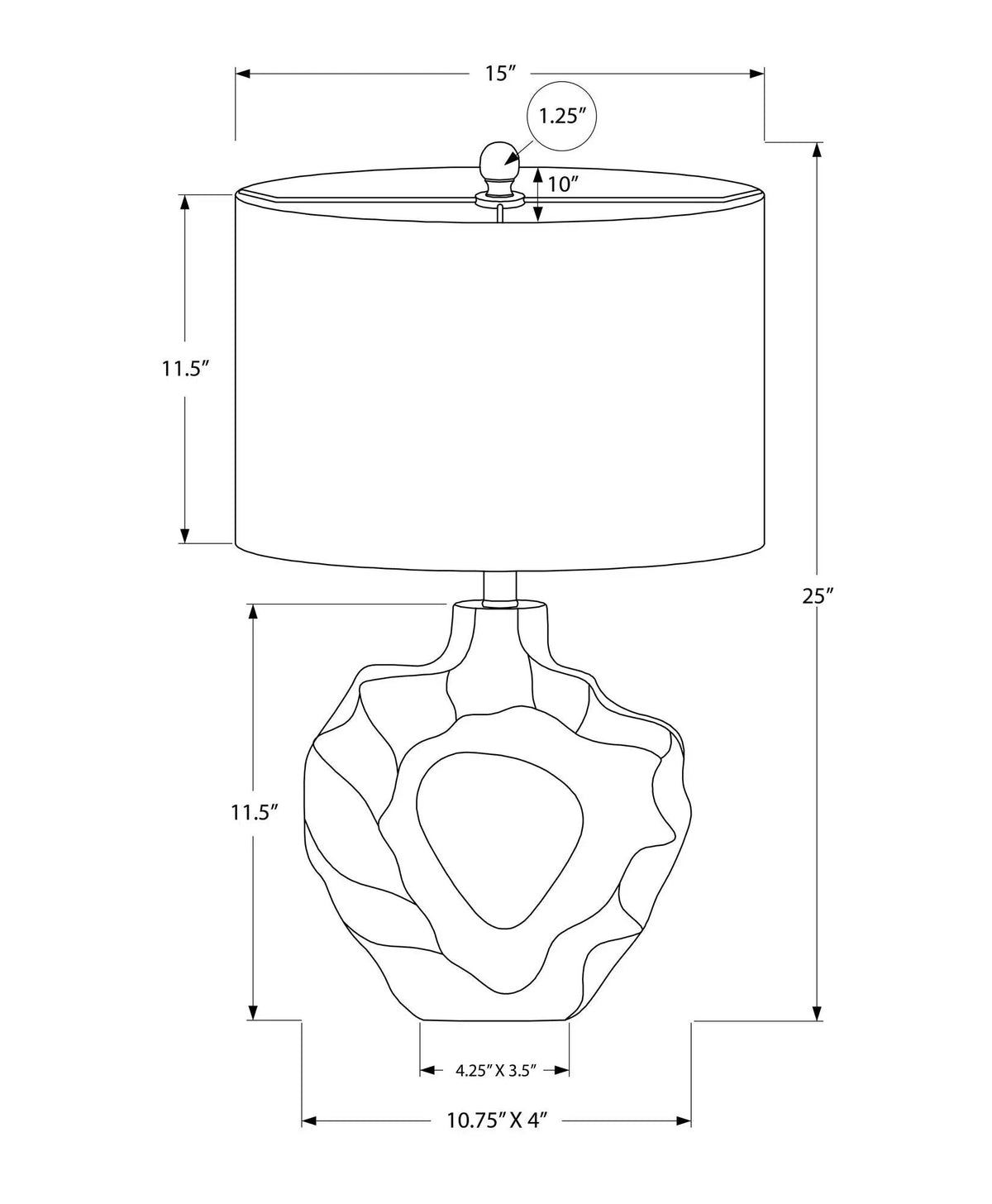 Cream Resin Table Lamp | Rippled Organic Base | 25 Inch Height | 3-Way Rotary Switch