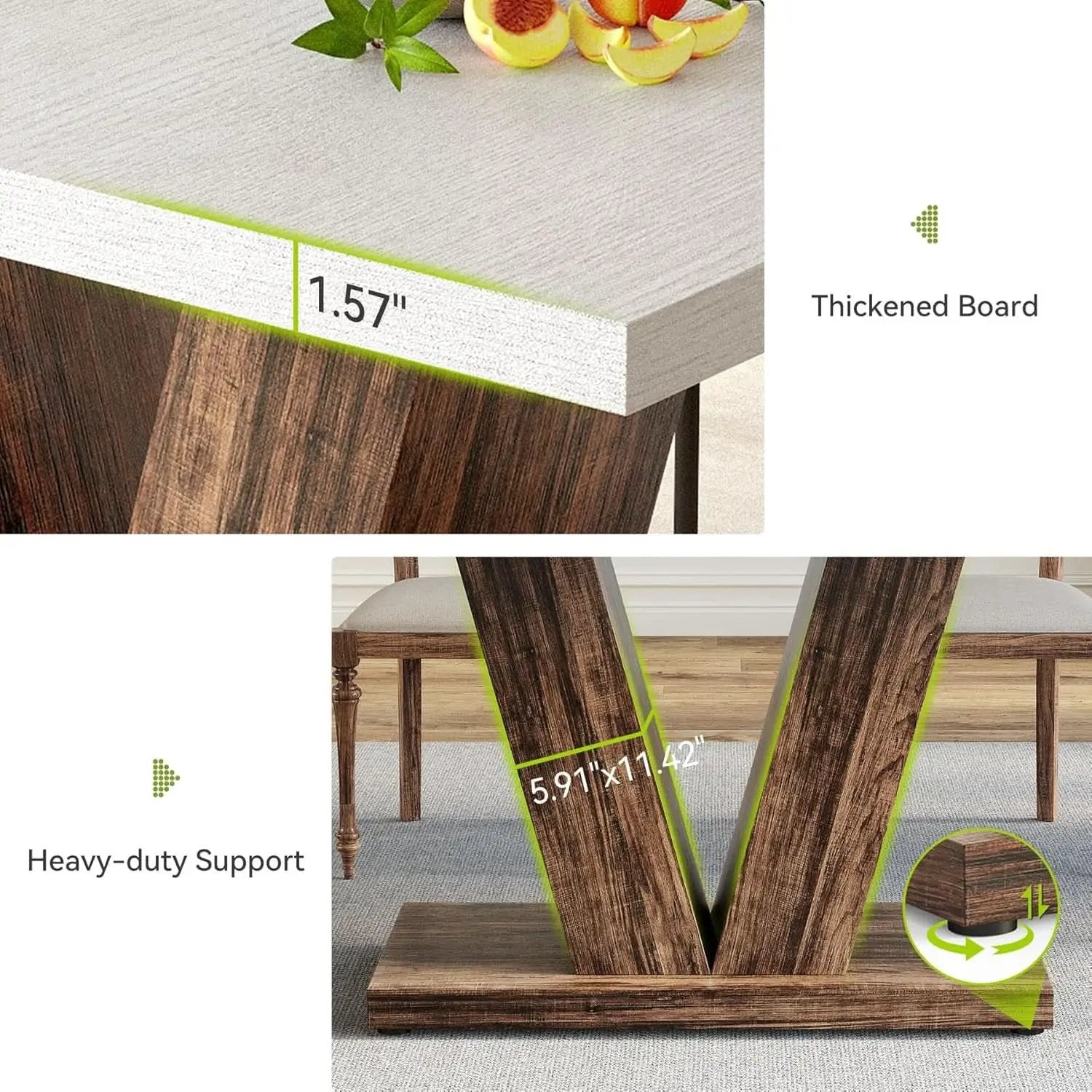 47 Inch White Rectangular Dining Table With Rustic Pedestal from PriceLows™