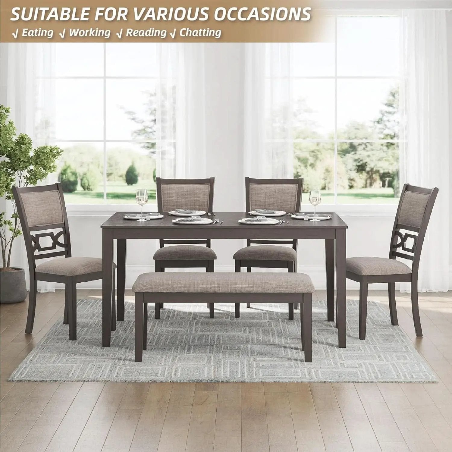 Diamond Patterned Dining Table Set Gray Walnut Stain from PriceLows™