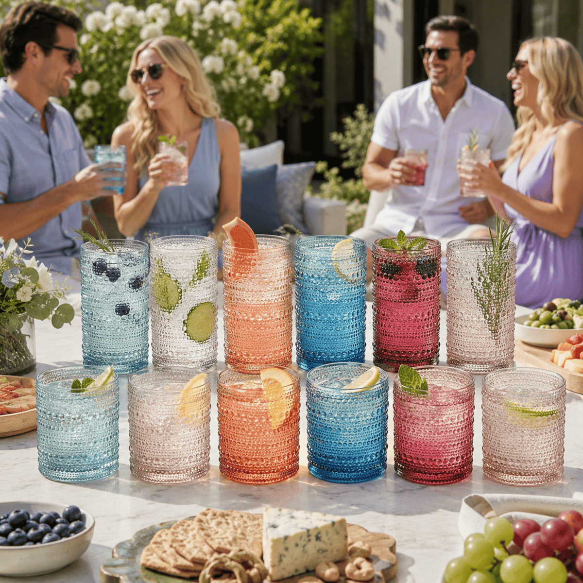 Tonal Hobnail Highball & Lowball Glassware | 12.17 oz | Set of 12 | Entertaining