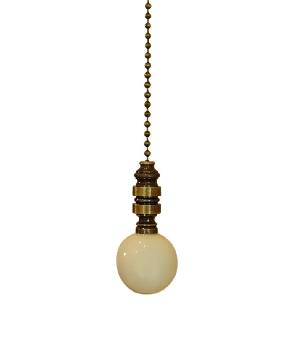Ceiling Fan Pull | Ceramic Ivory Ball | 12 Inch Antiqued Brass Chain