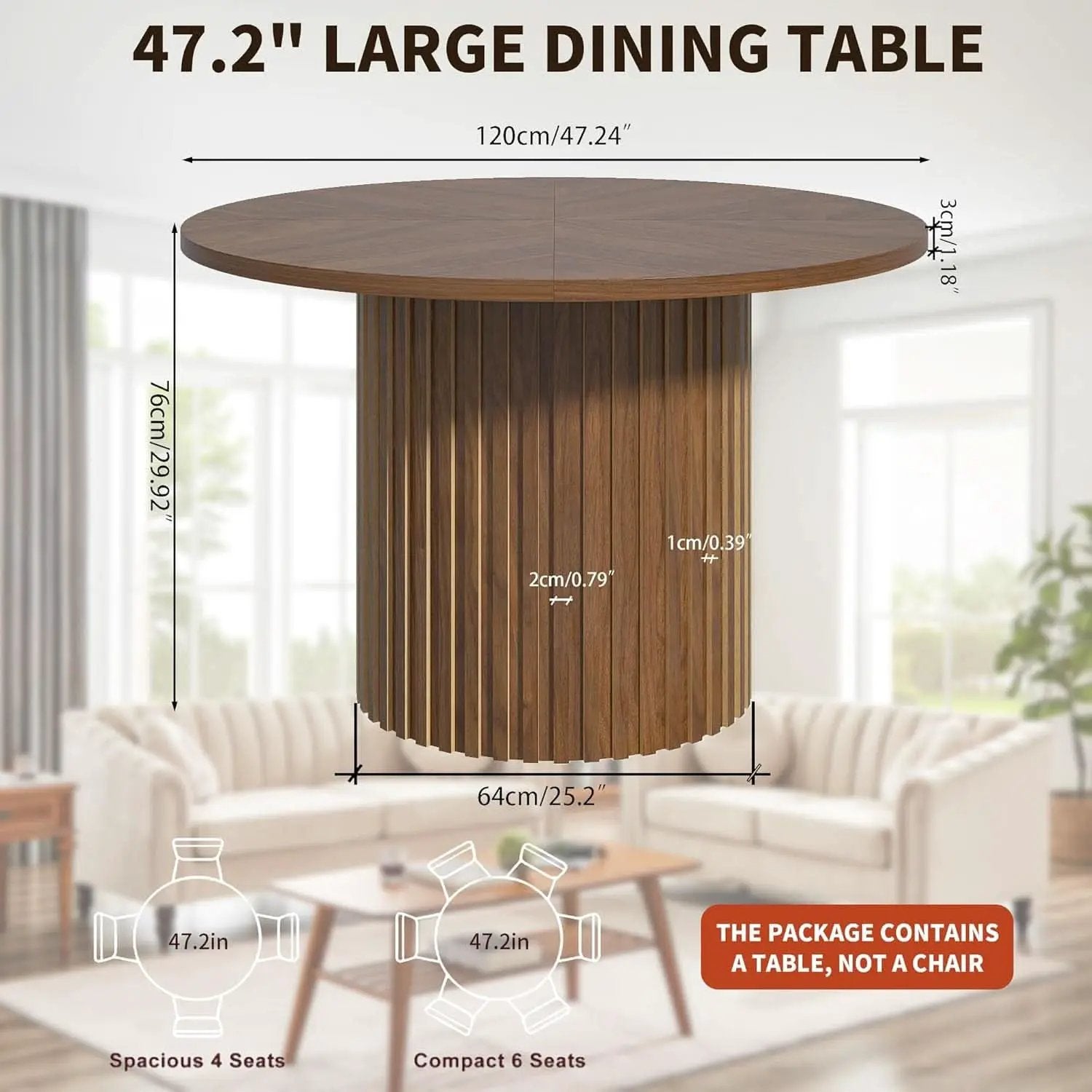 Round Walnut Dining Table 47 Inch With Wood Strip Base from PriceLows™