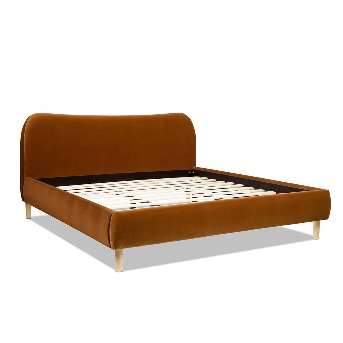 Roman Upholstered Platform Bed | Curved Headboard | Upholstered Rails | Eco-Friendly Construction