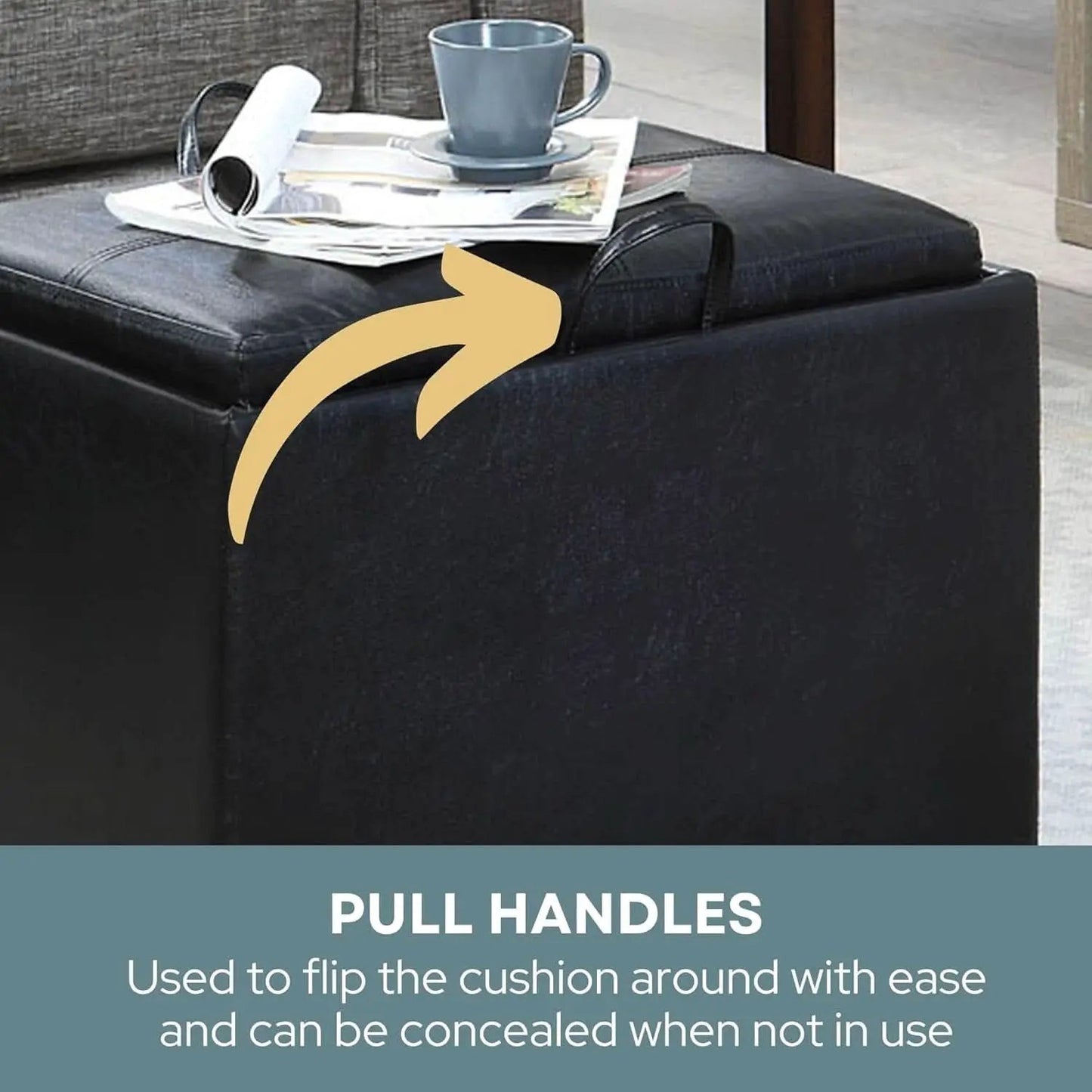 Accent Storage Ottoman 22 Point 75 Inches Charcoal Jet Black from PriceLows™