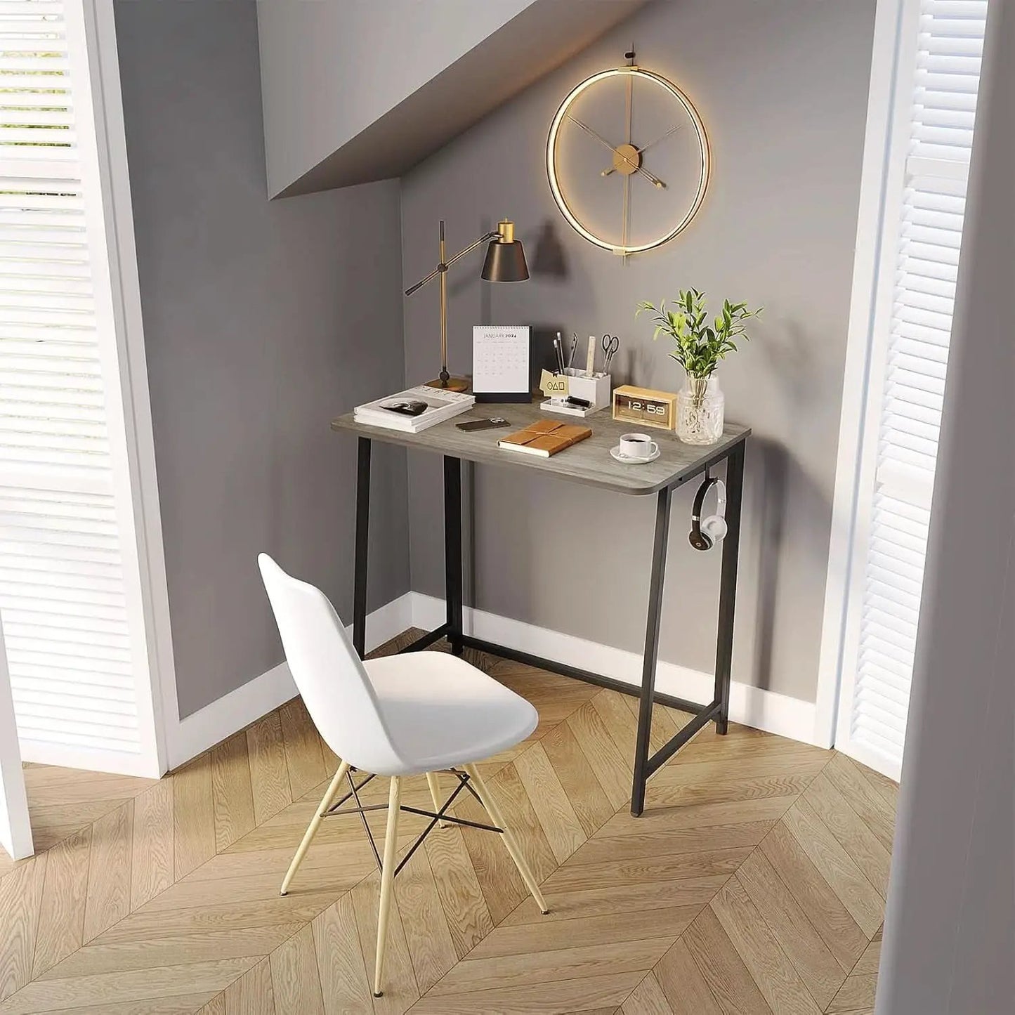 Folding Desk 31.5 Inch Gray Wash Fits Small Spaces from PriceLows™