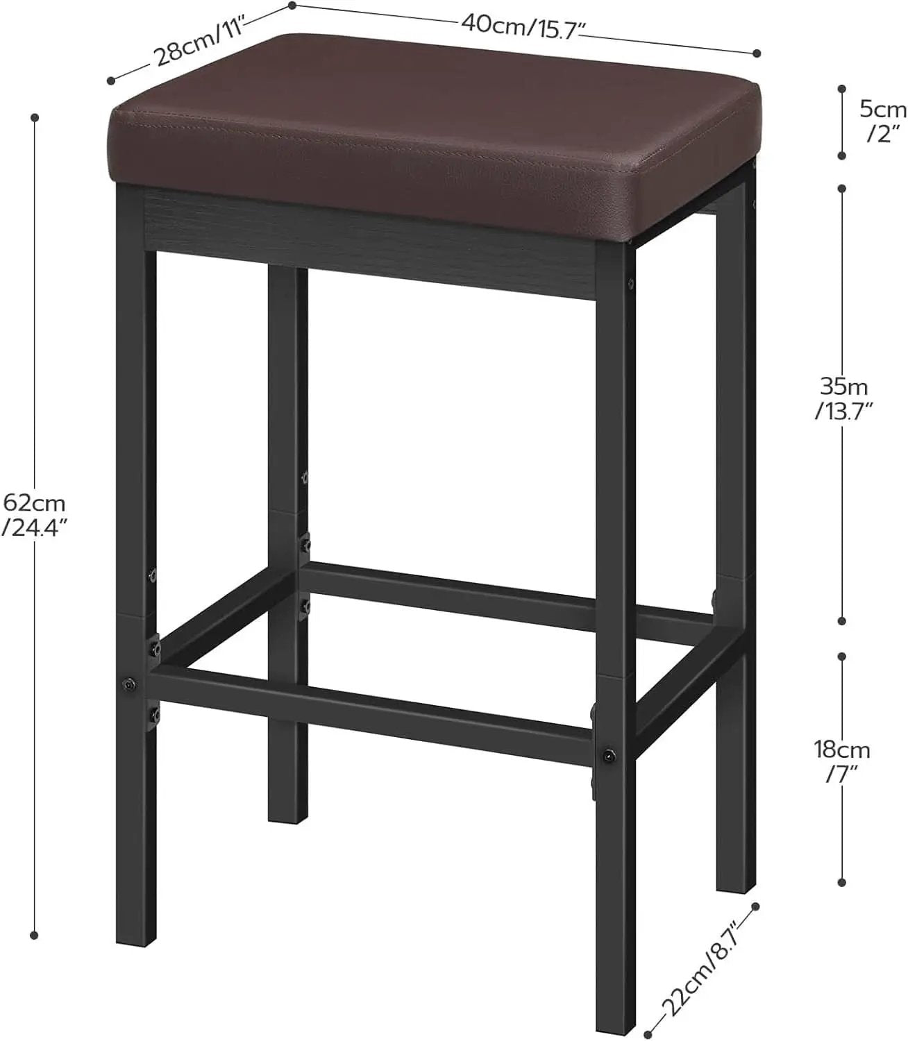 Bar Stools Set Of 2 24.8 Inch Height Black PU Upholstered from PriceLows™