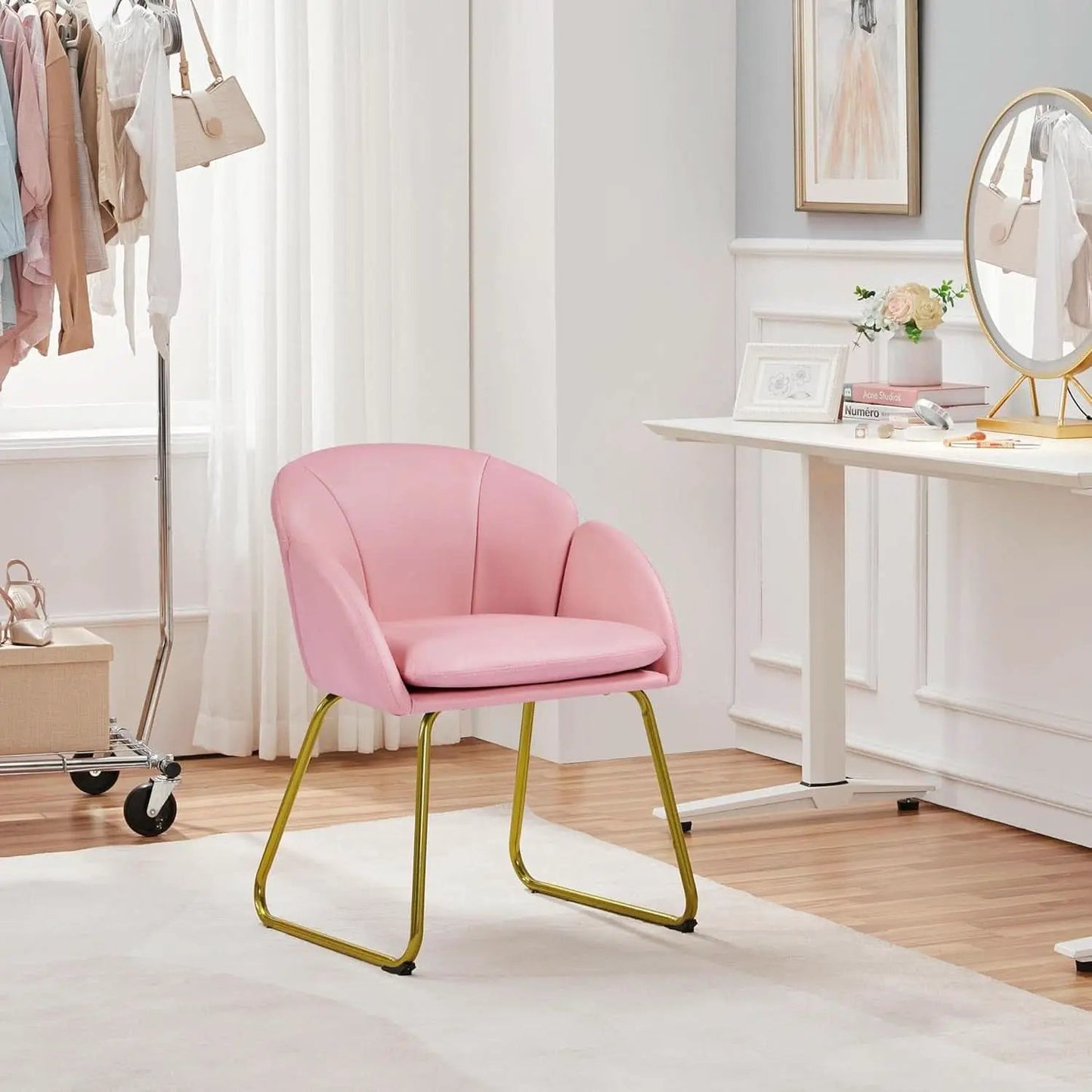 Modern PU Leather Armchair Flower With Golden Legs Pink from PriceLows™