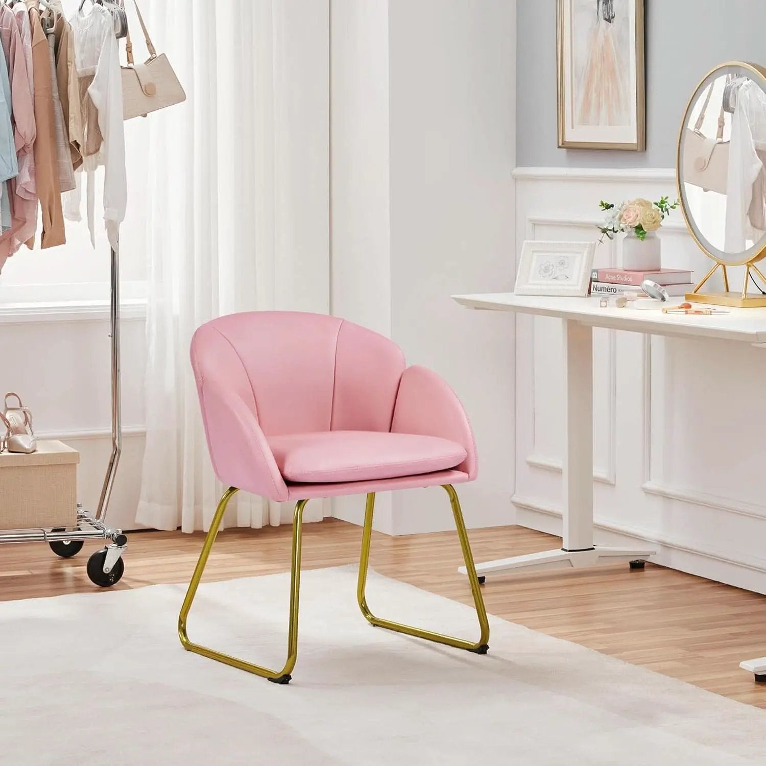 Modern PU Leather Armchair Flower With Golden Legs Pink from PriceLows™