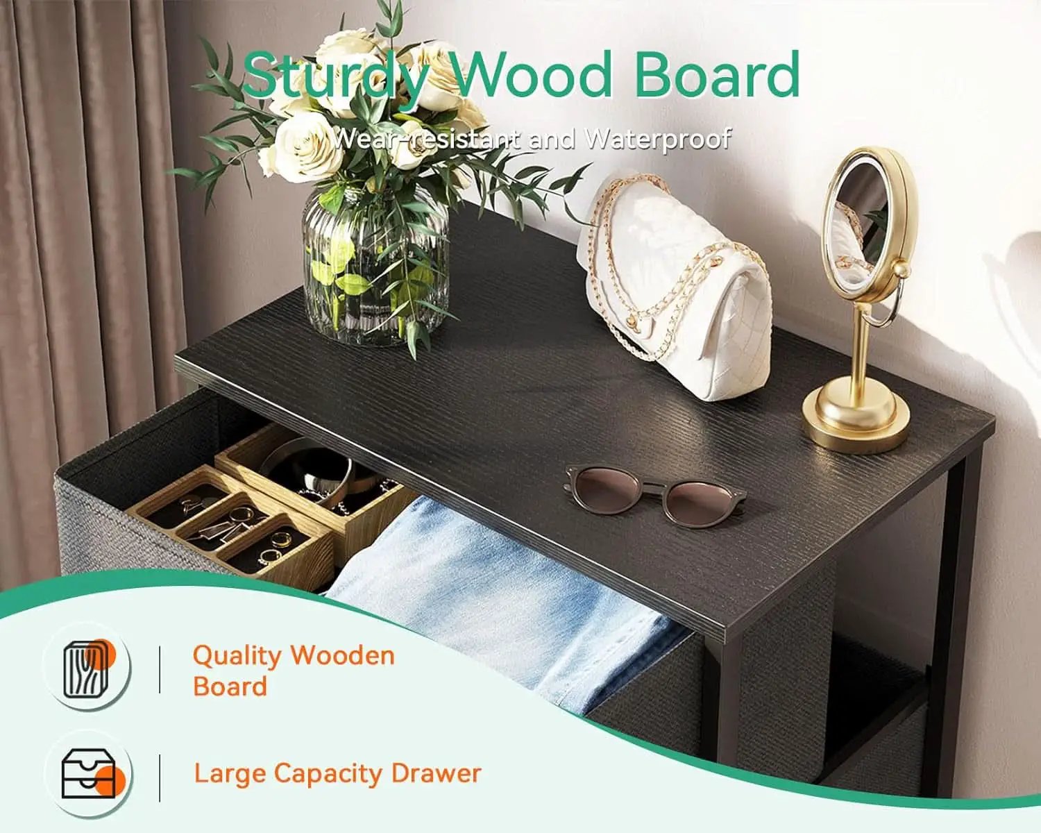 Compact 4 Drawer Dresser Dark Grey For Small Bedrooms from PriceLows™