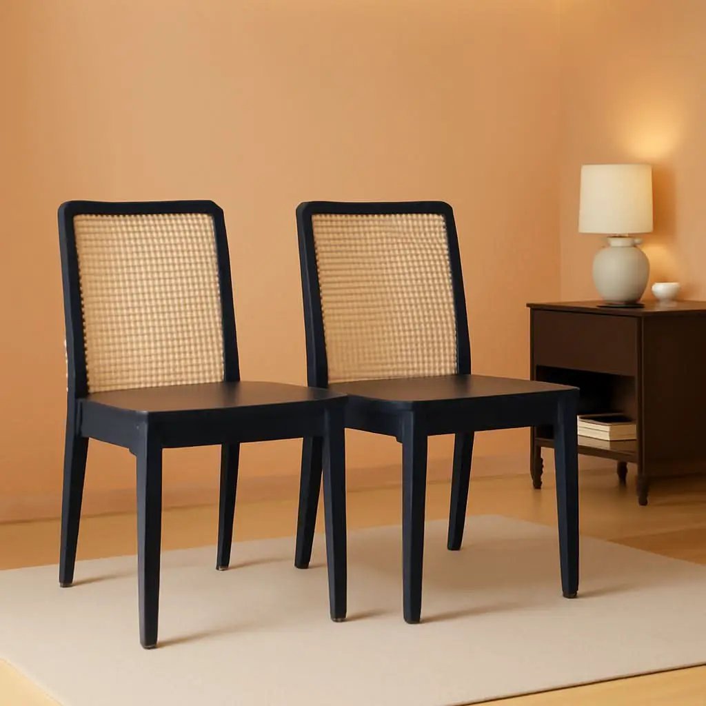 Dining Chairs Set Of 2 Black Natural Rattan Back For Dining Room from PriceLows™