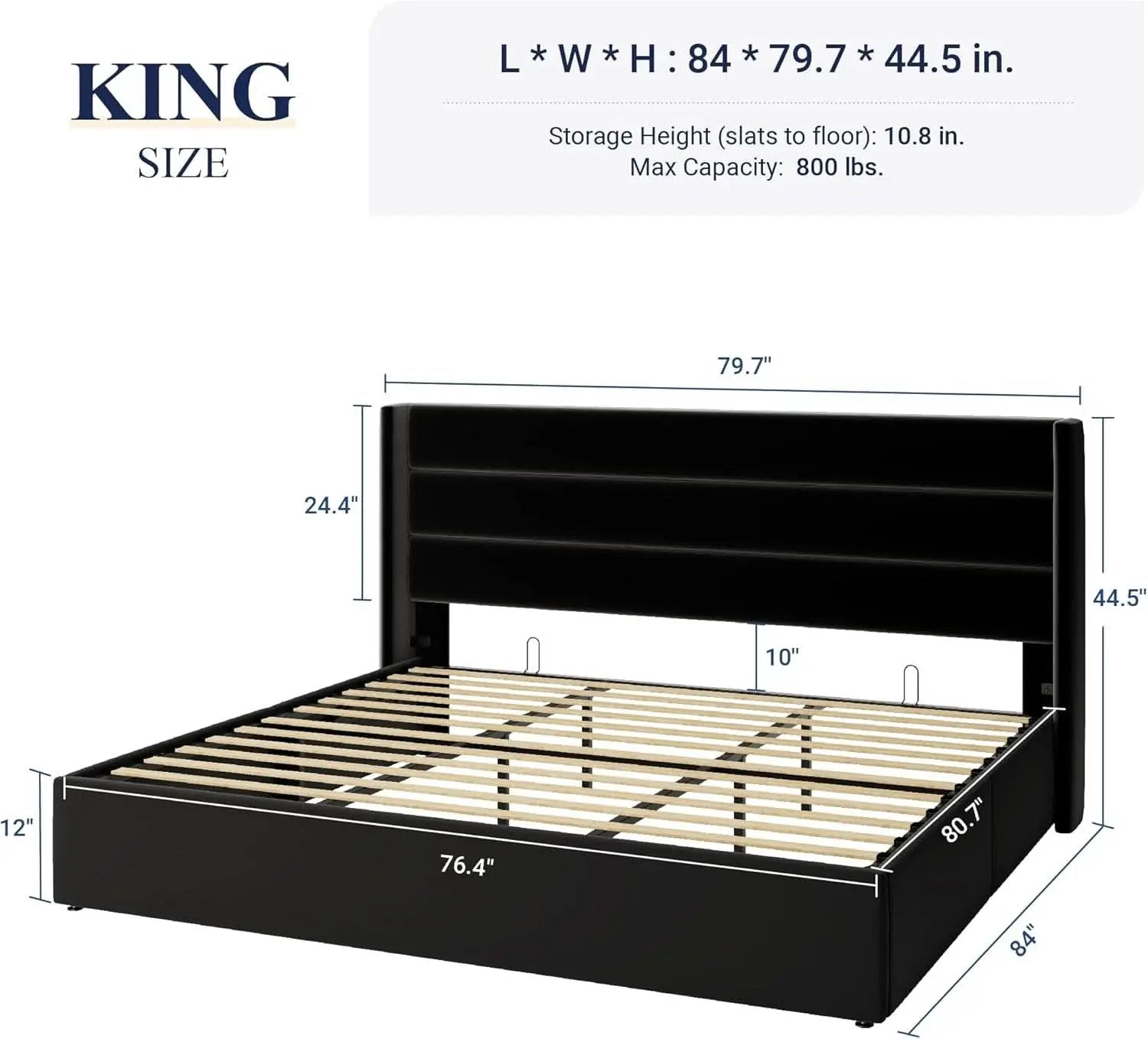 King Size Black Velvet Storage Bed With Hydraulic Lift from PriceLows™