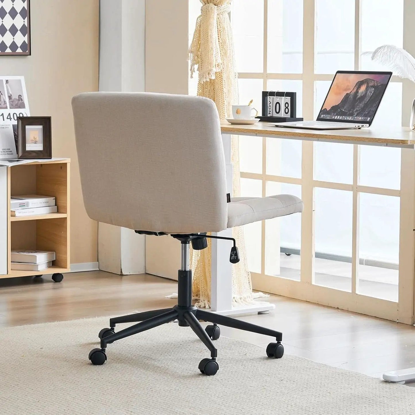 Height Adjustable Swivel Office Chair With Wheels Beige from PriceLows™