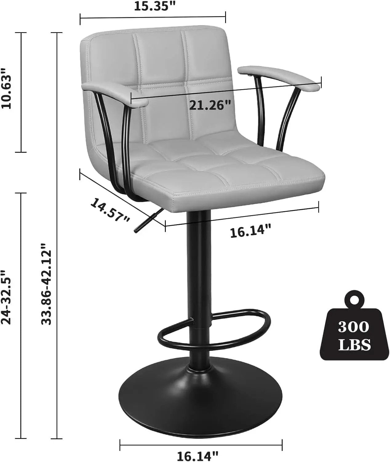 Bar Stools 2 Adjustable Swivel With Back Grey PU Leather from PriceLows™
