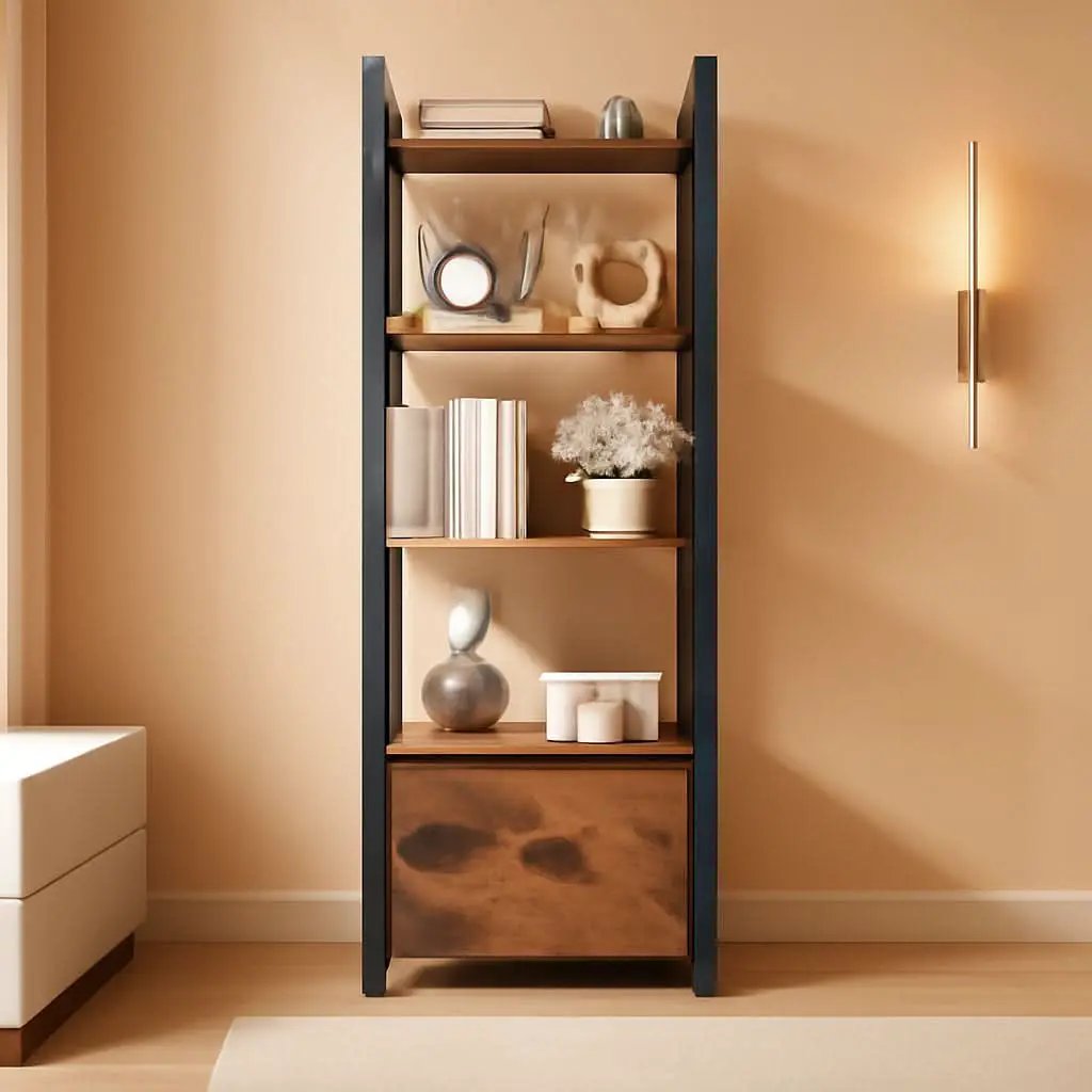 5 Tier Bookshelf With Drawer Tall Narrow Wood Bookcase from PriceLows™