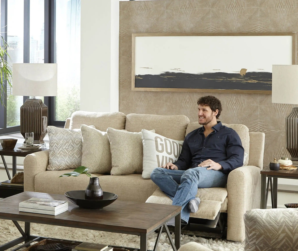 Calvin Reclining Sofa | 4 Pieces | Chenille & Fabric | Living Room