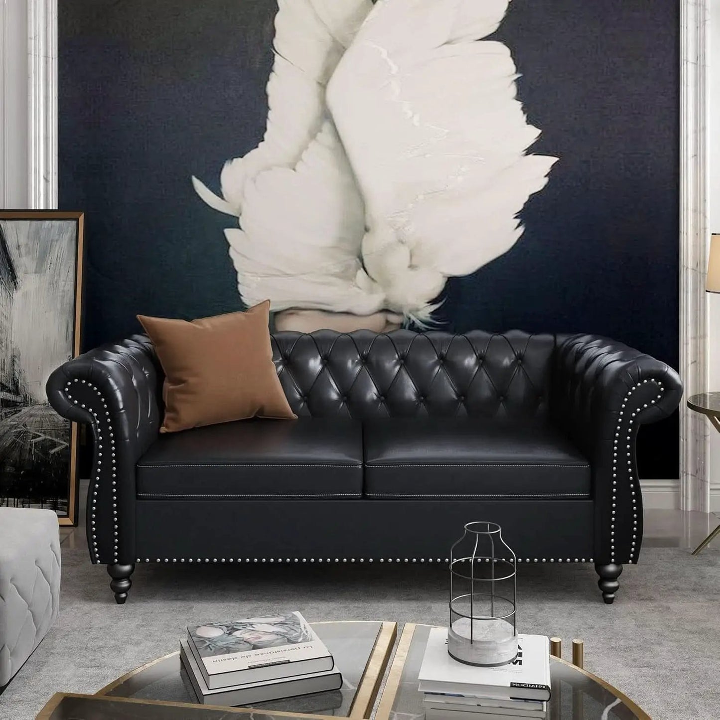 3 Piece Living Room Set Sectional Chesterfield Sofa Chair Artificial Leather Black from PriceLows™