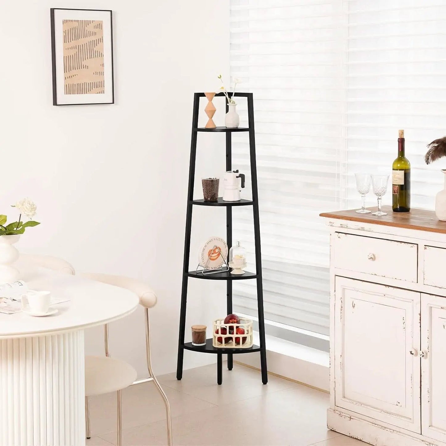 4 Tier Corner Shelf With Metal Frame Tall Bookcase from PriceLows™