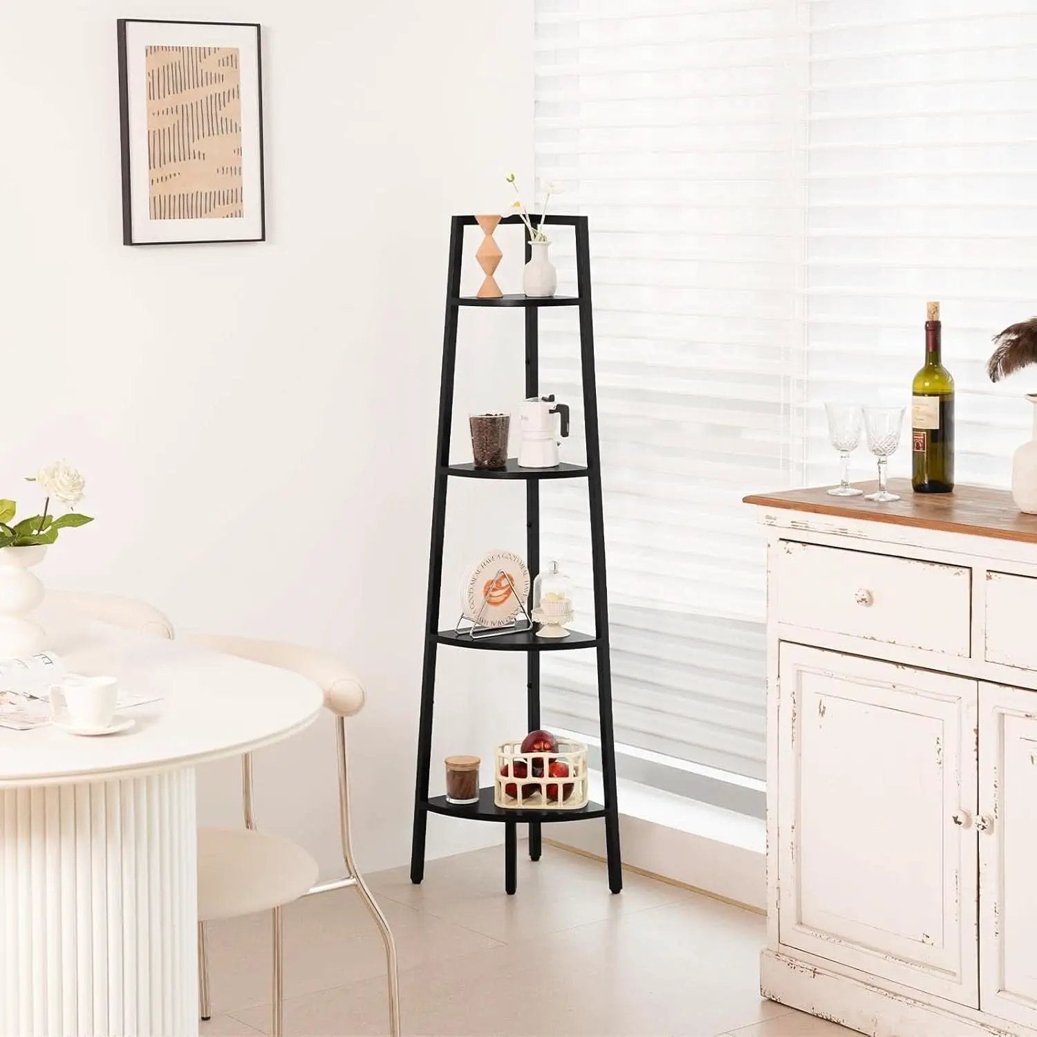 4 Tier Corner Shelf With Metal Frame Tall Bookcase from PriceLows™