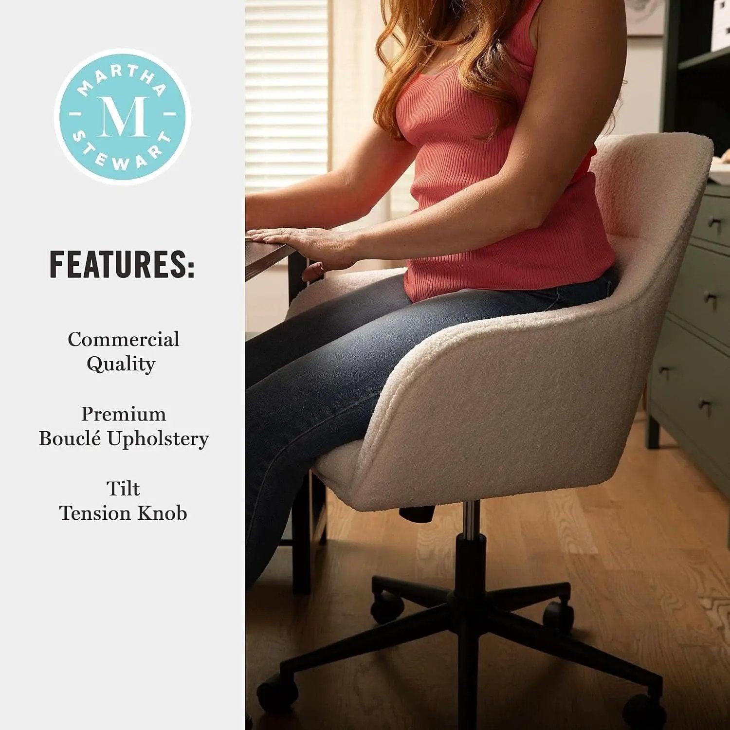 Rayna Swivel Task Chair White Boucle With Oil Rubbed Bronze from PriceLows™