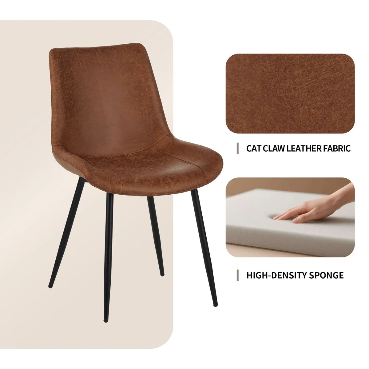 Dining Chairs | Set Of 4 | Brown | Water-Resistant PU Leather Seat