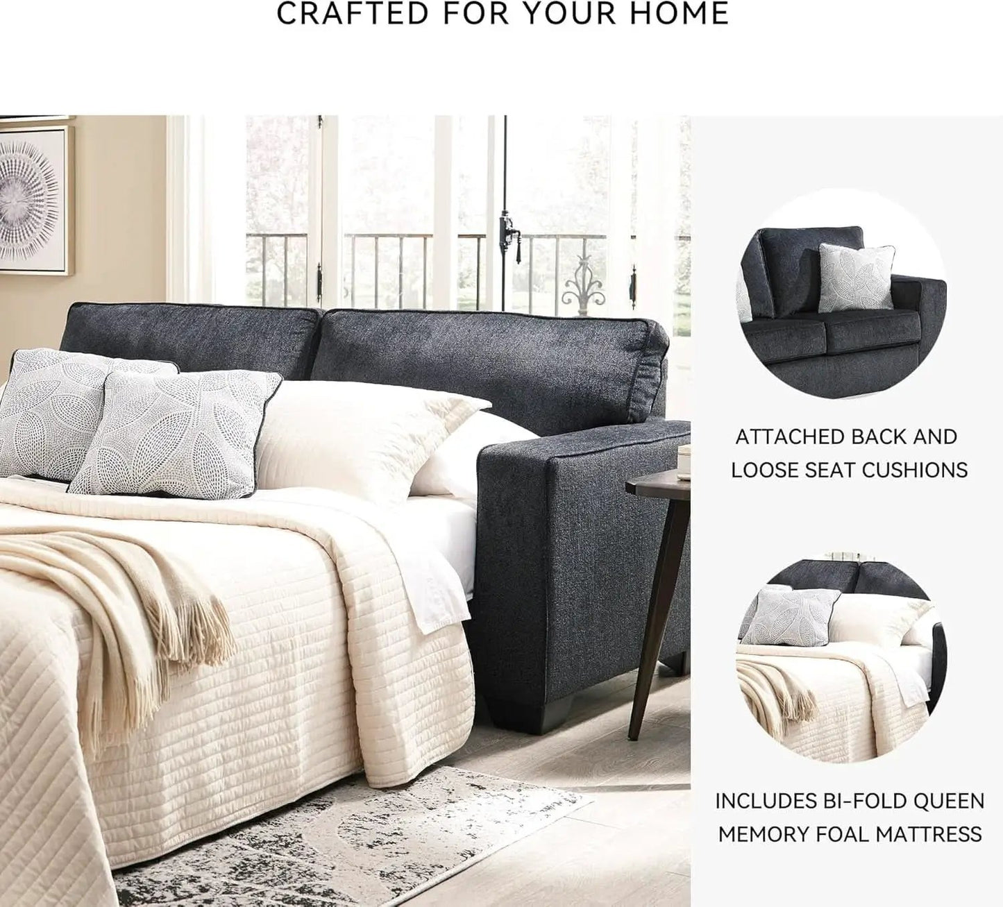 Queen Sleeper Sofa Dark Gray Upholstered ChenilleWeave from PriceLows™