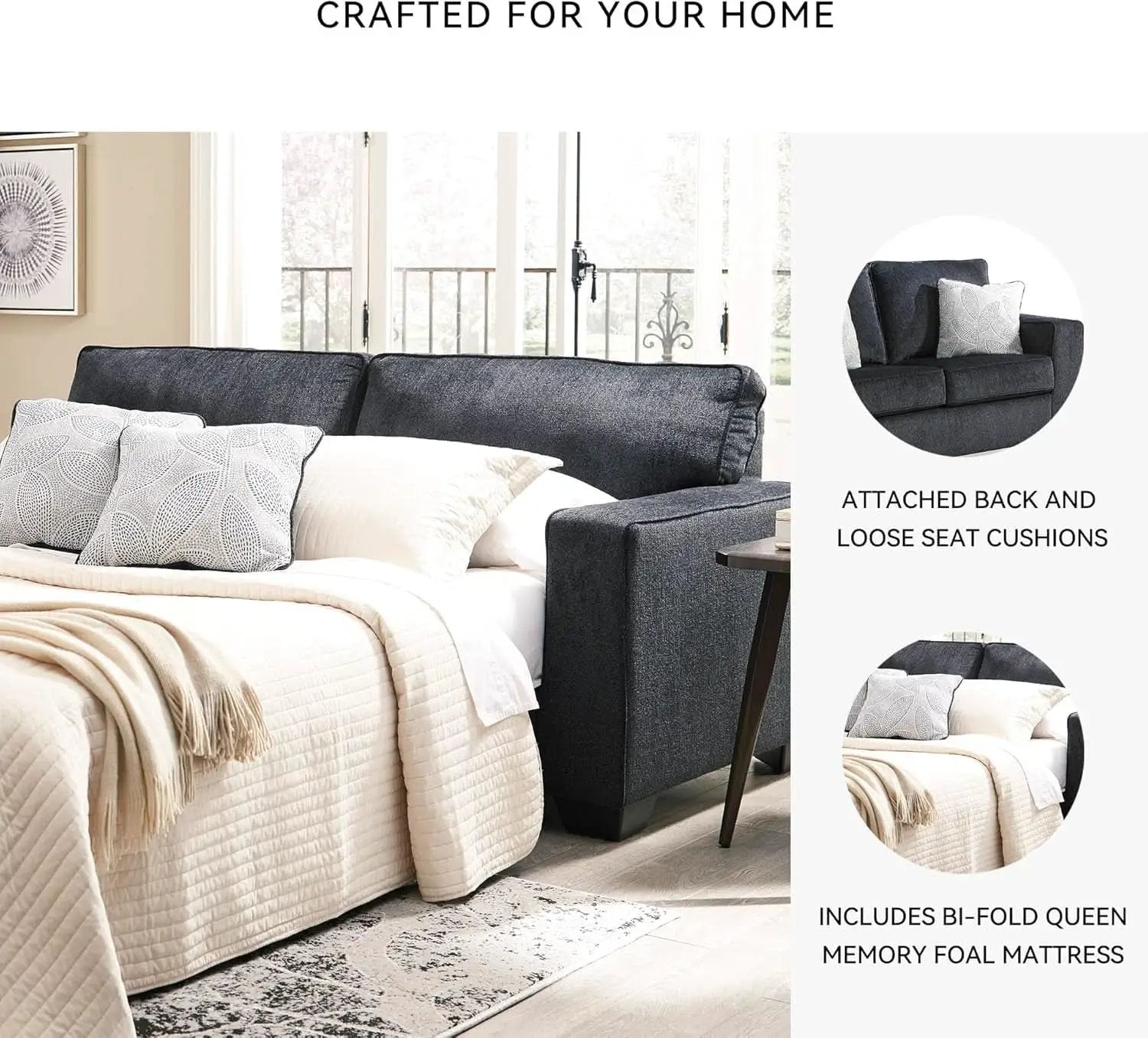 Queen Sleeper Sofa Dark Gray Upholstered ChenilleWeave from PriceLows™