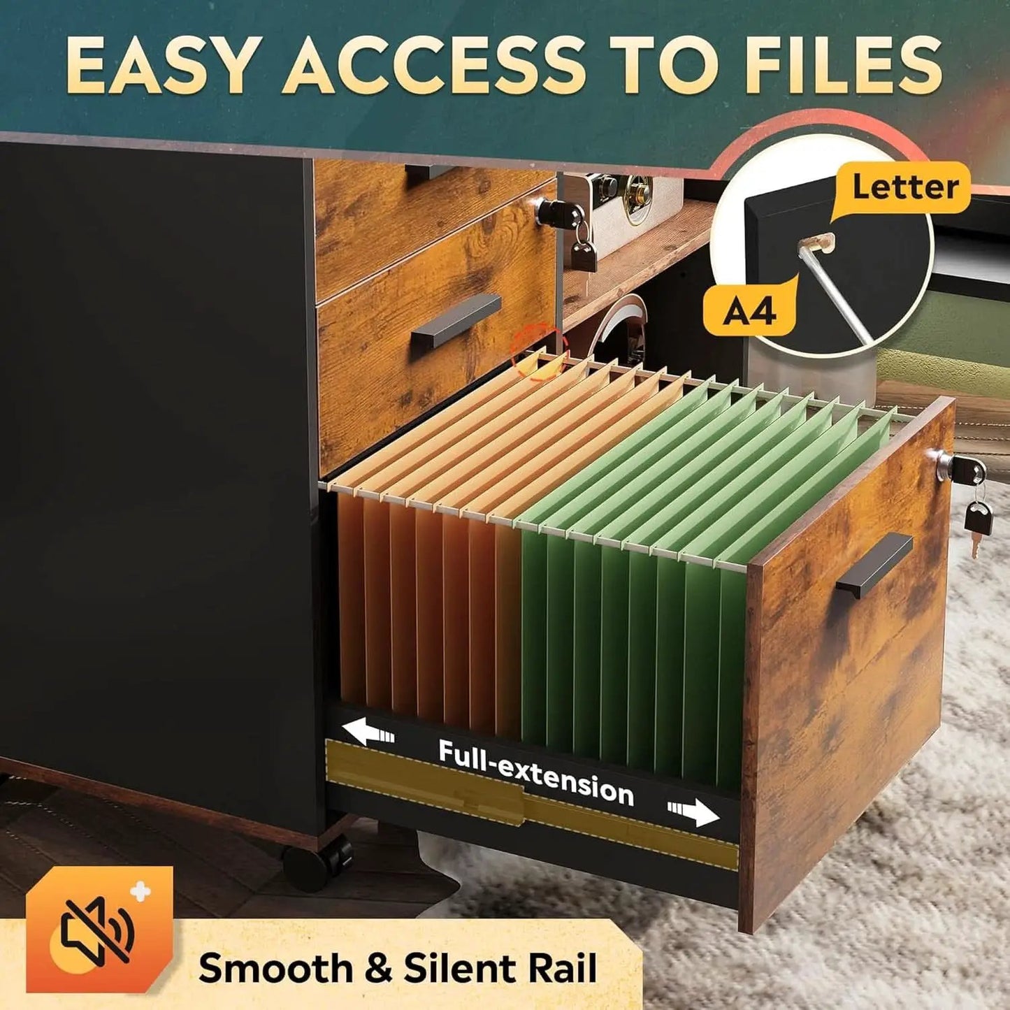 3 Drawer Wood File Cabinet With Lock For Home Office from PriceLows™